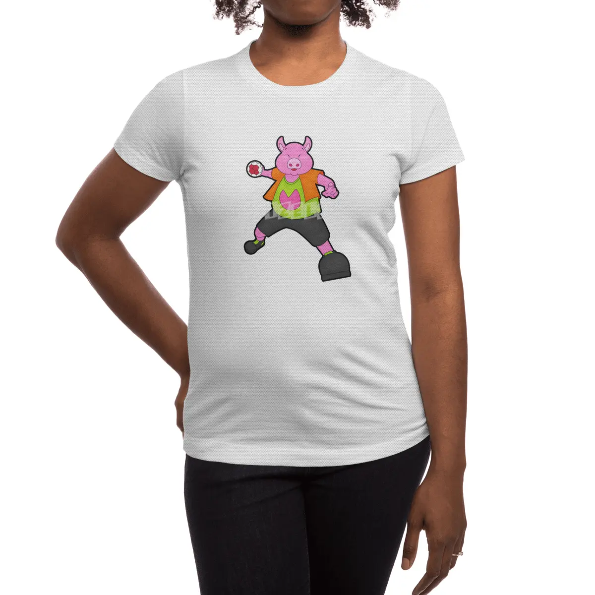 Pig at Handball player with Handball Spor T-Shirt
