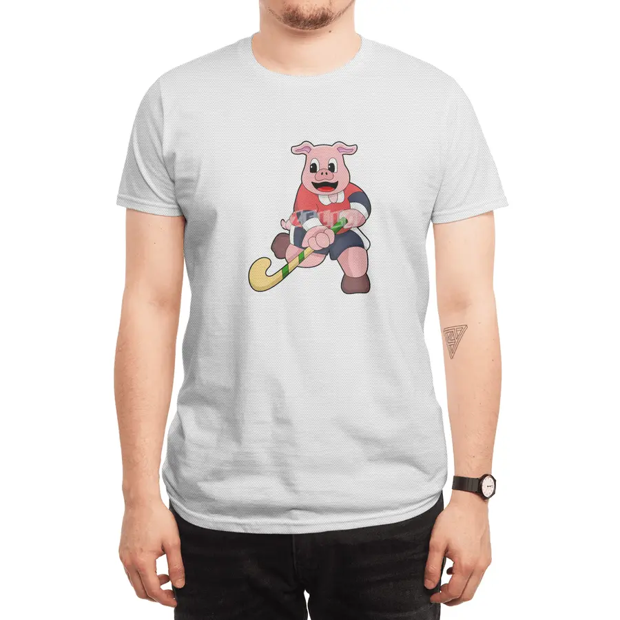Pig at Hockey with Hockey bat Spor T-Shirt