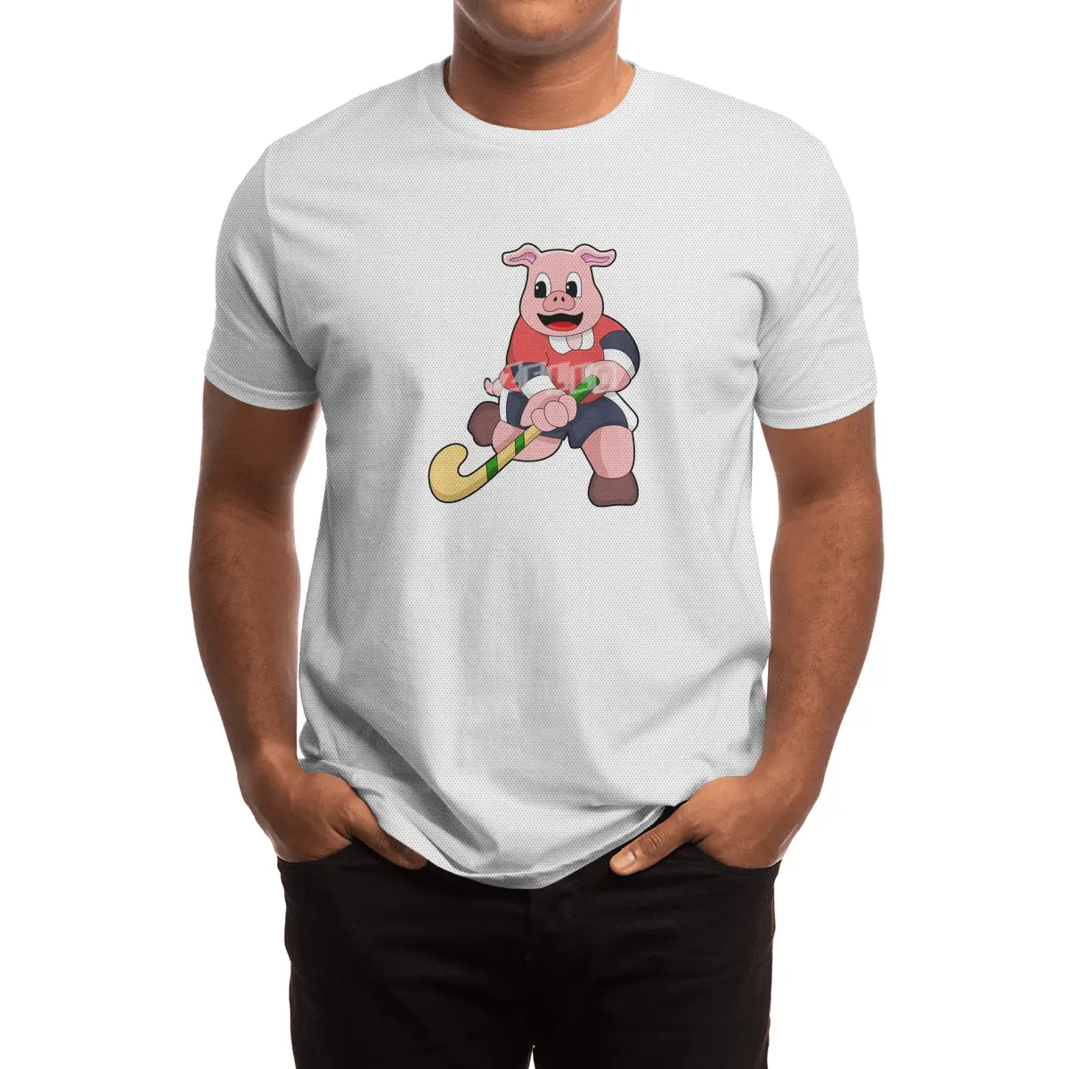 Pig at Hockey with Hockey bat Spor T-Shirt