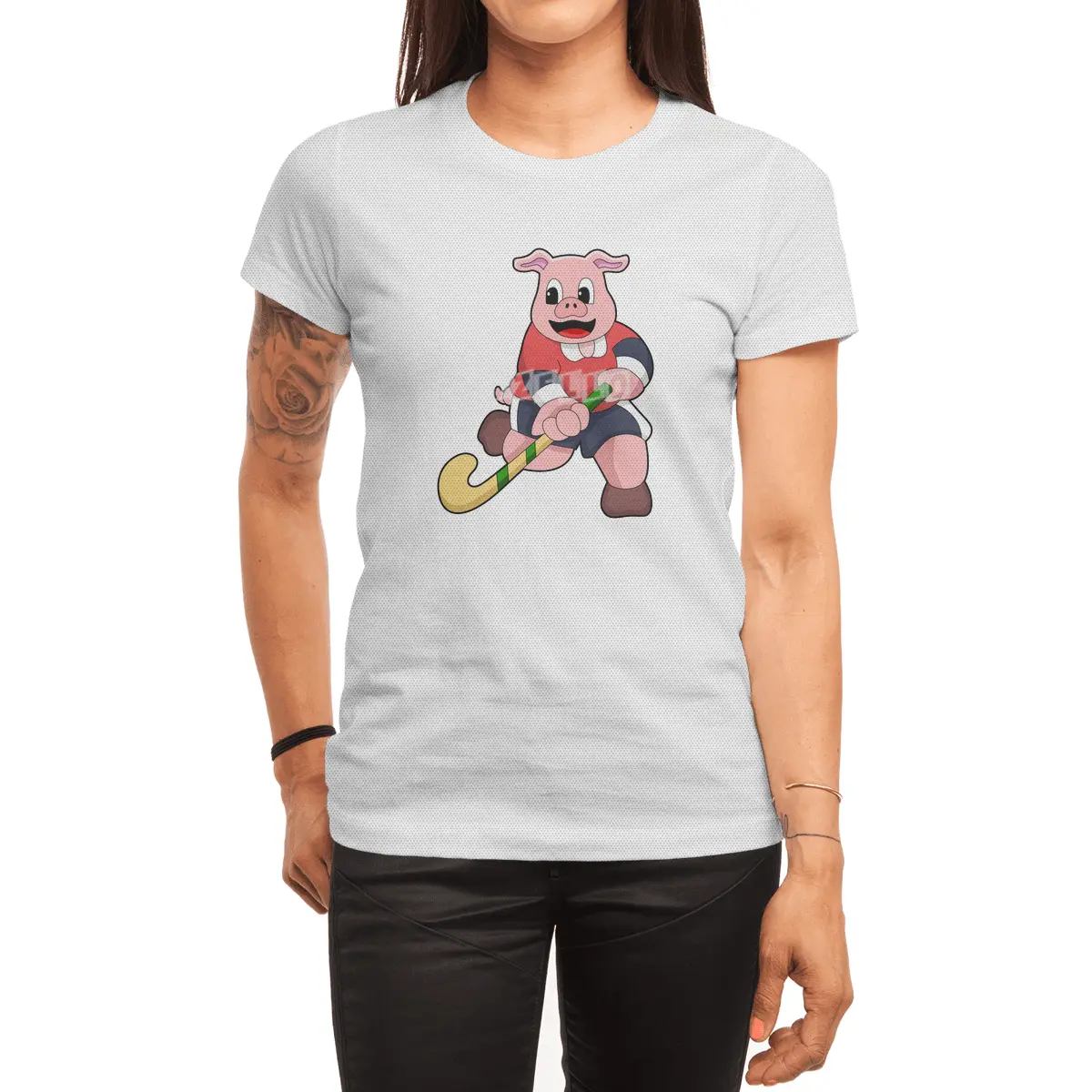 Pig at Hockey with Hockey bat Spor T-Shirt