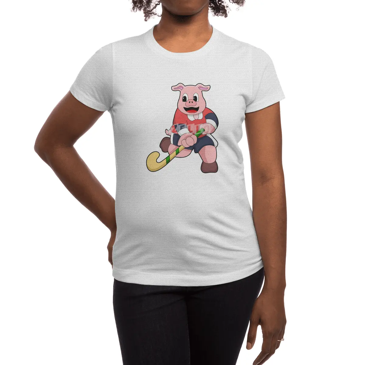 Pig at Hockey with Hockey bat Spor T-Shirt