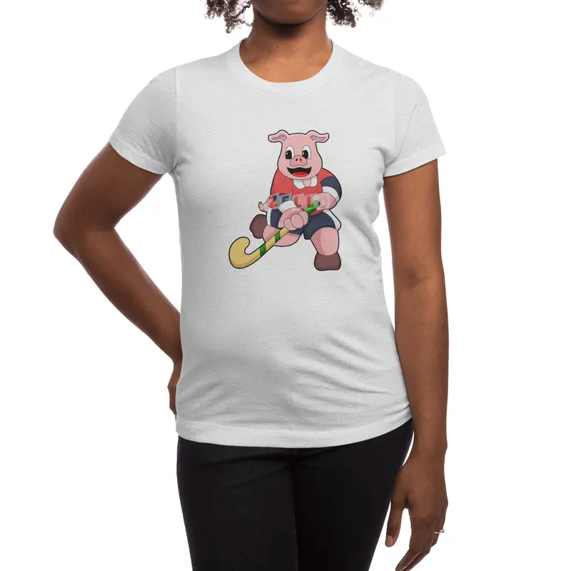 Pig at Hockey with Hockey bat Spor T-Shirt