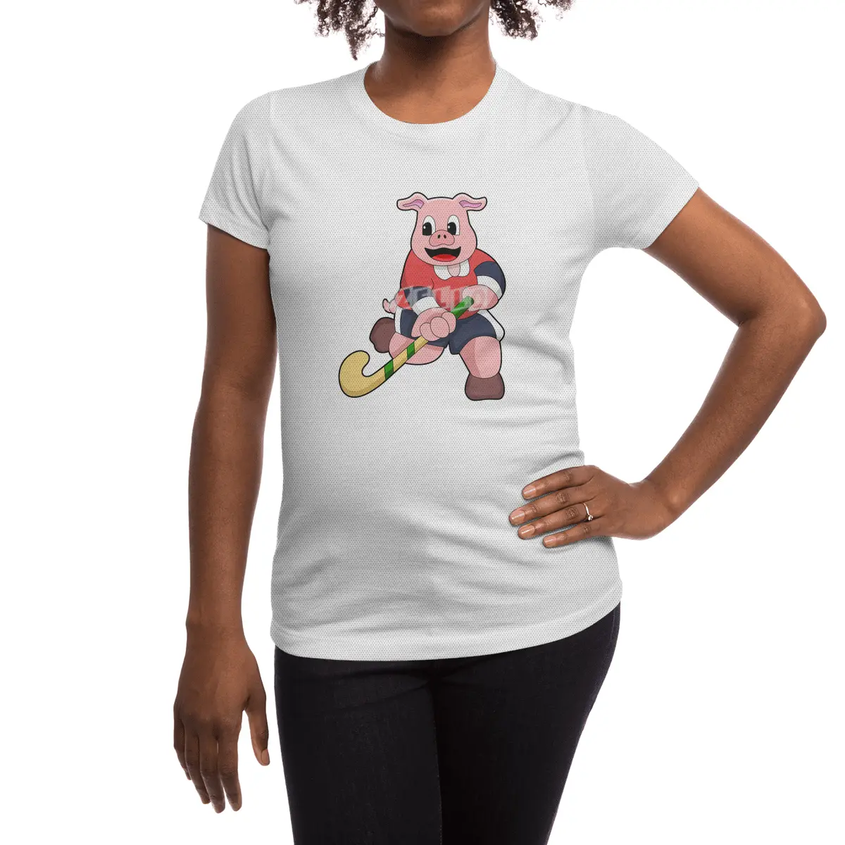 Pig at Hockey with Hockey bat Spor T-Shirt