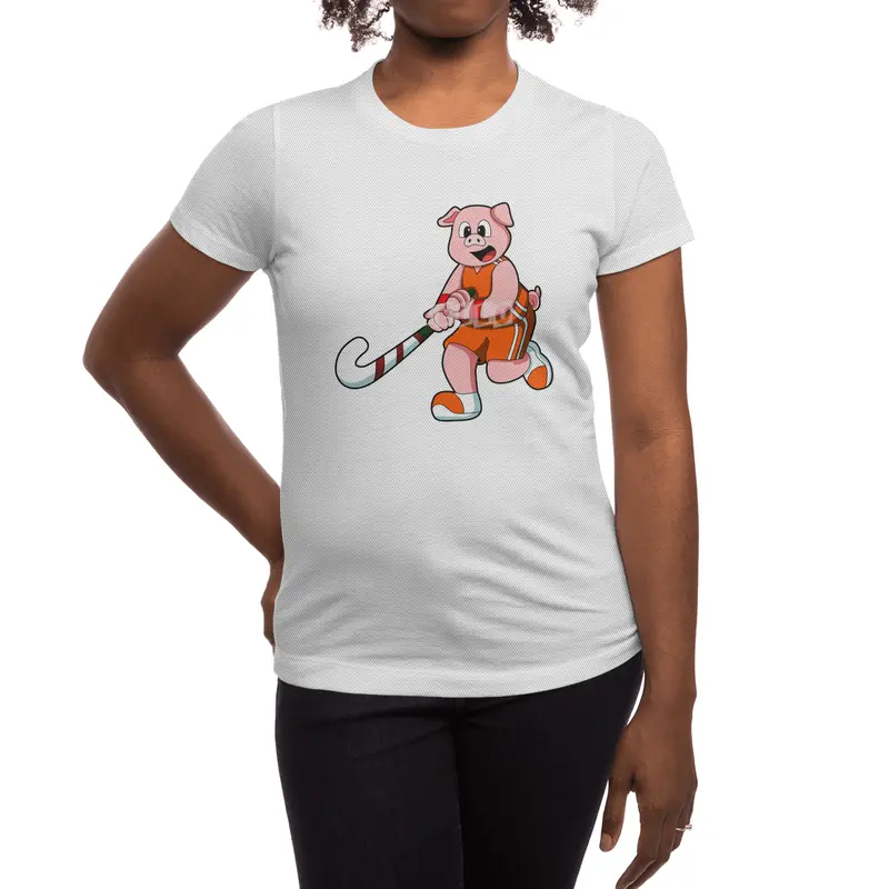 Pig at Hockey with Hockey stick Spor T-Shirt