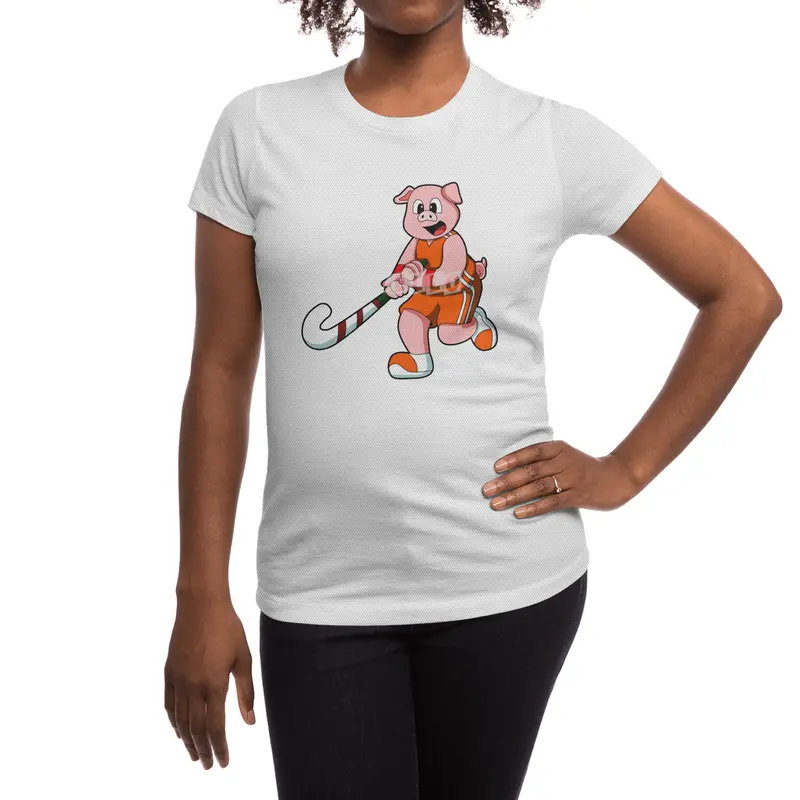 Pig at Hockey with Hockey stick Spor T-Shirt