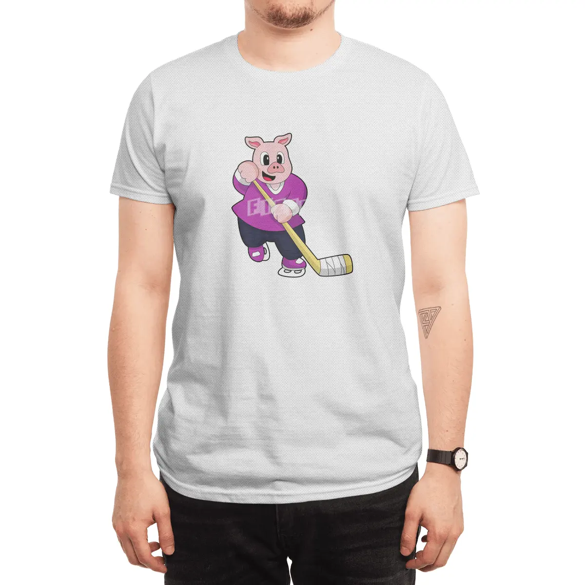 Pig at Ice hockey with Ice hockey stick Spor T-Shirt