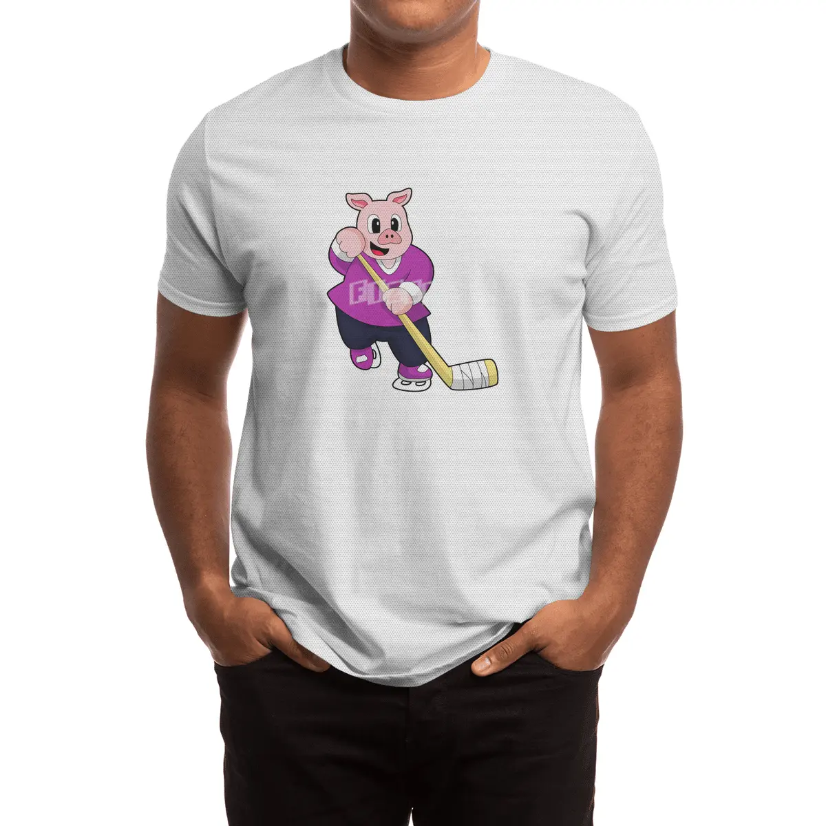 Pig at Ice hockey with Ice hockey stick Spor T-Shirt