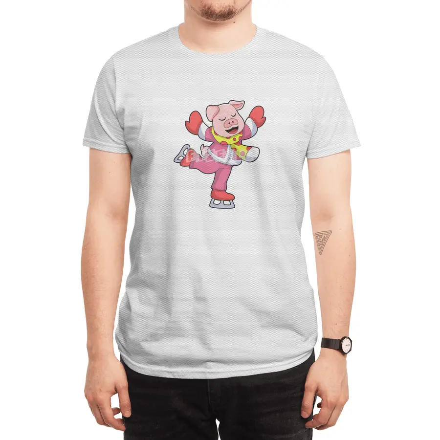 Pig at Ice skating with Ice skates Spor T-Shirt