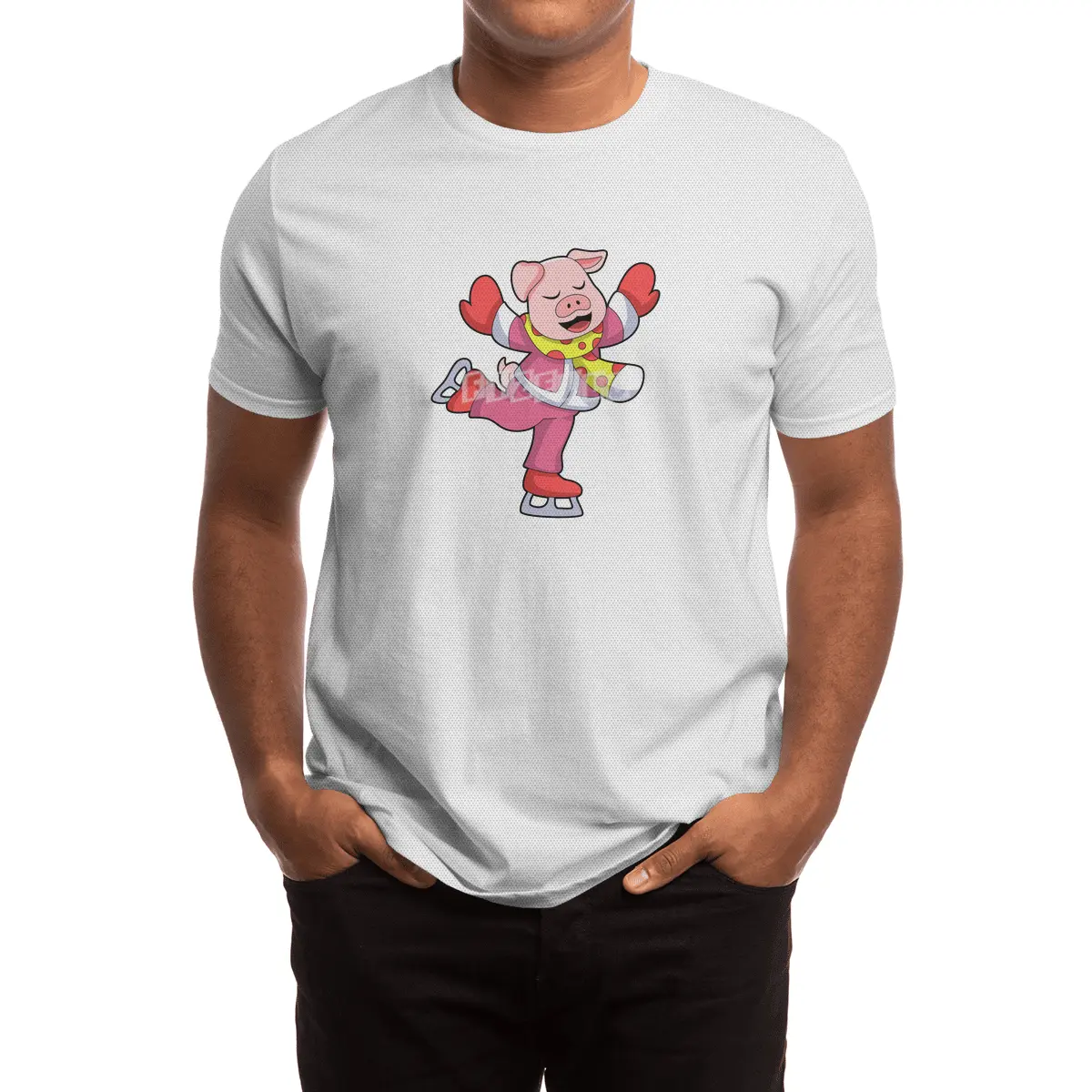 Pig at Ice skating with Ice skates Spor T-Shirt