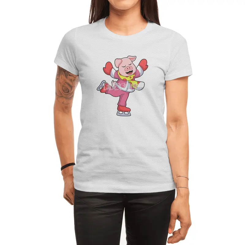 Pig at Ice skating with Ice skates Spor T-Shirt