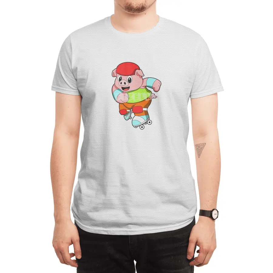 Pig at Inline skating with Inline skates & Helmet Spor T-Shirt