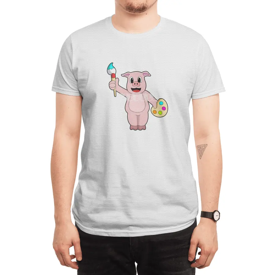 Pig at Painting with Brush & Colour Spor T-Shirt