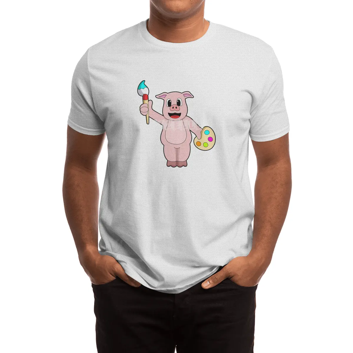 Pig at Painting with Brush & Colour Spor T-Shirt
