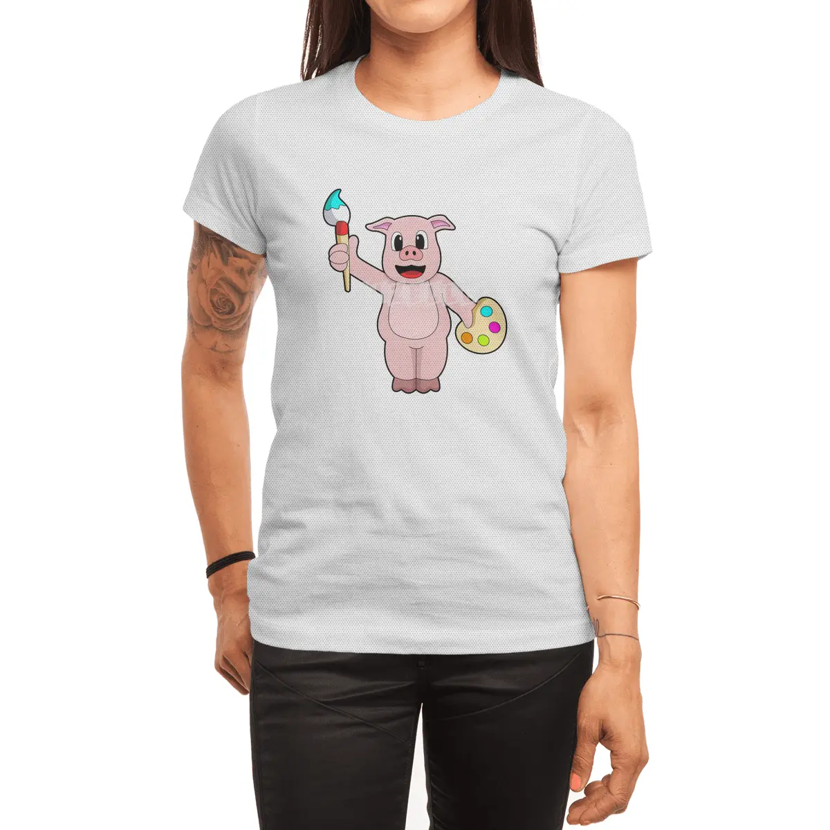 Pig at Painting with Brush & Colour Spor T-Shirt