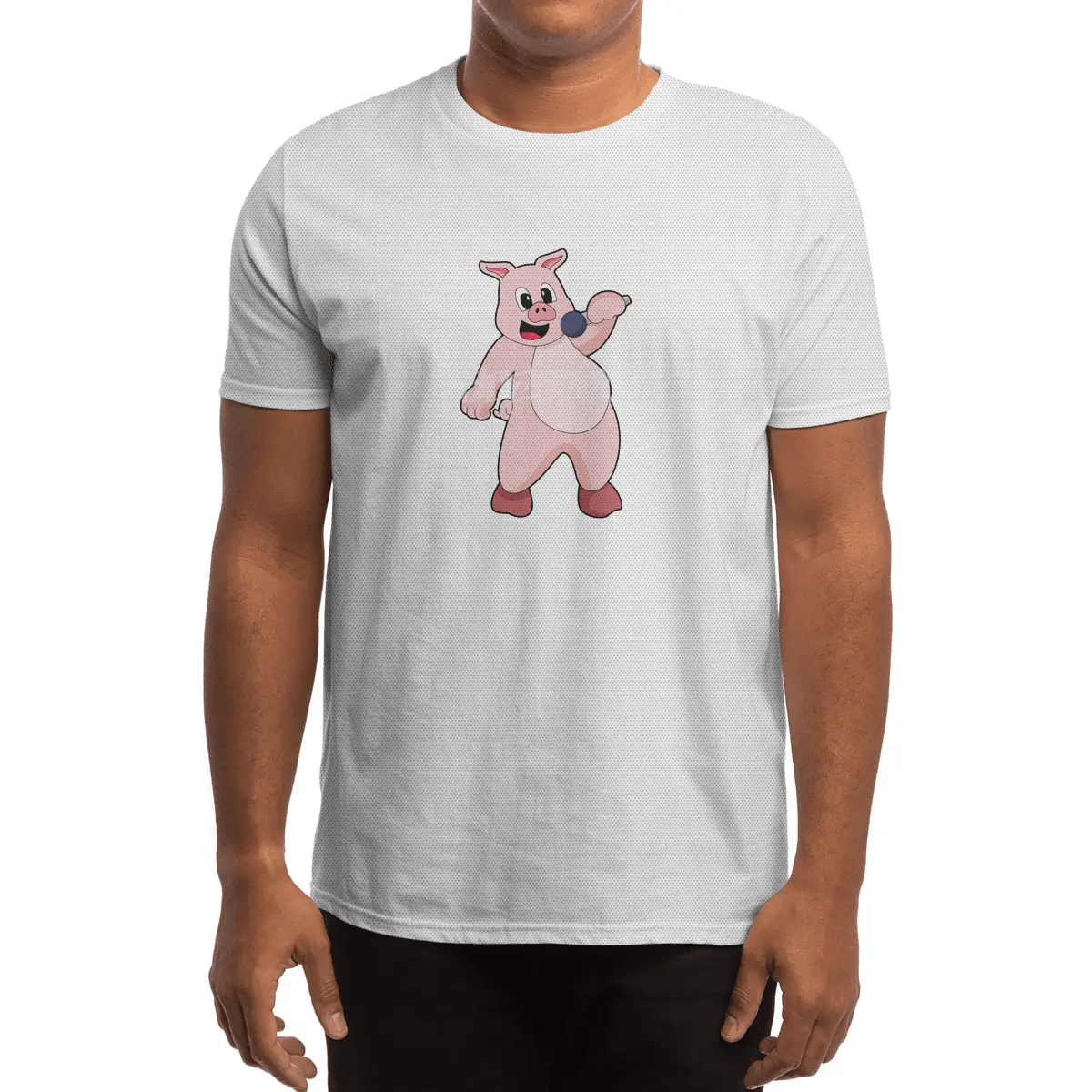 Pig at Singing with Microphone Spor T-Shirt