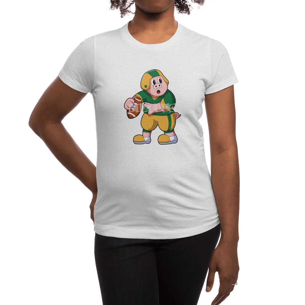 Pig at Sports with Football & Helmet Spor T-Shirt