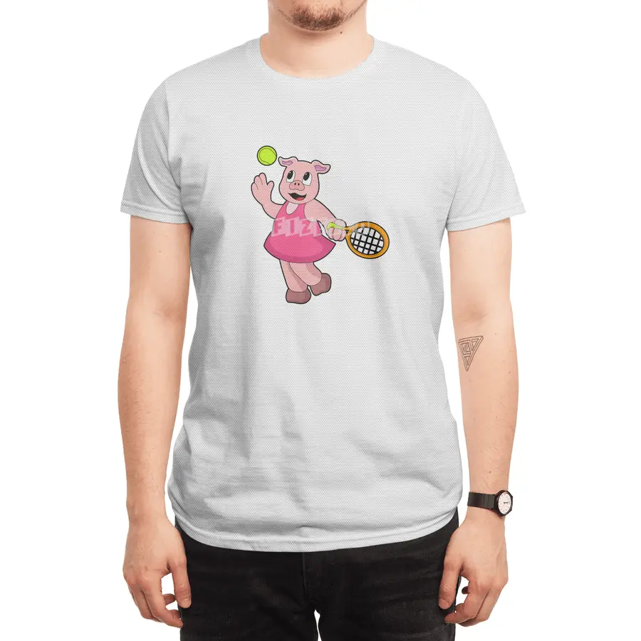 Pig at Tennis with Tennis racket Spor T-Shirt