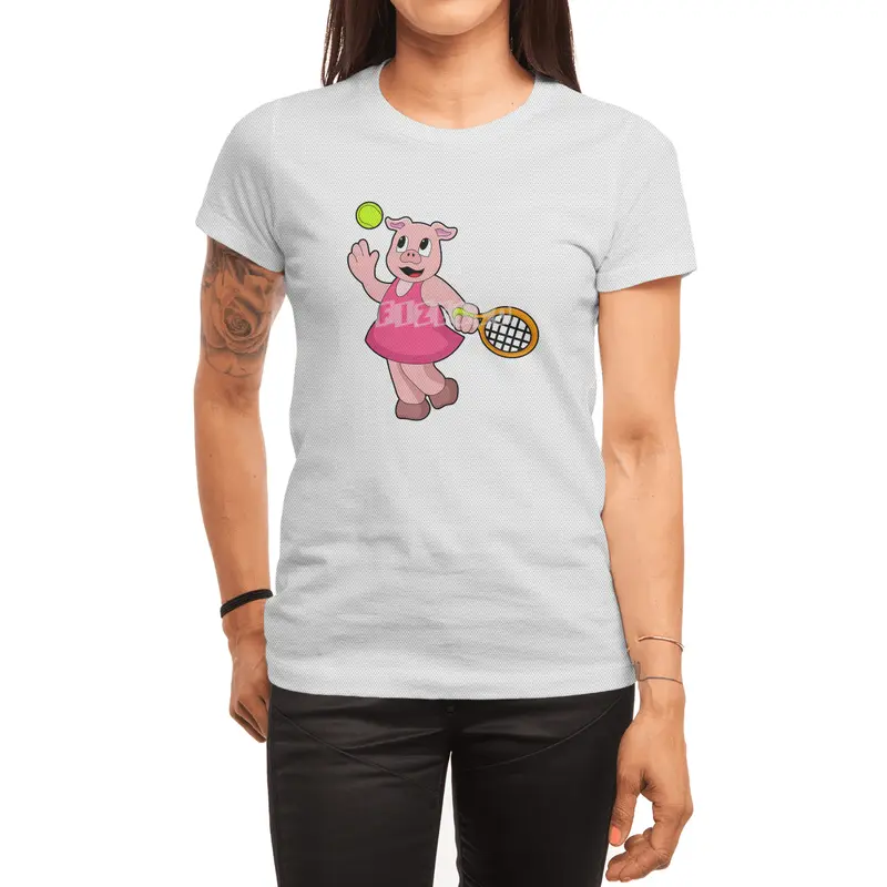 Pig at Tennis with Tennis racket Spor T-Shirt