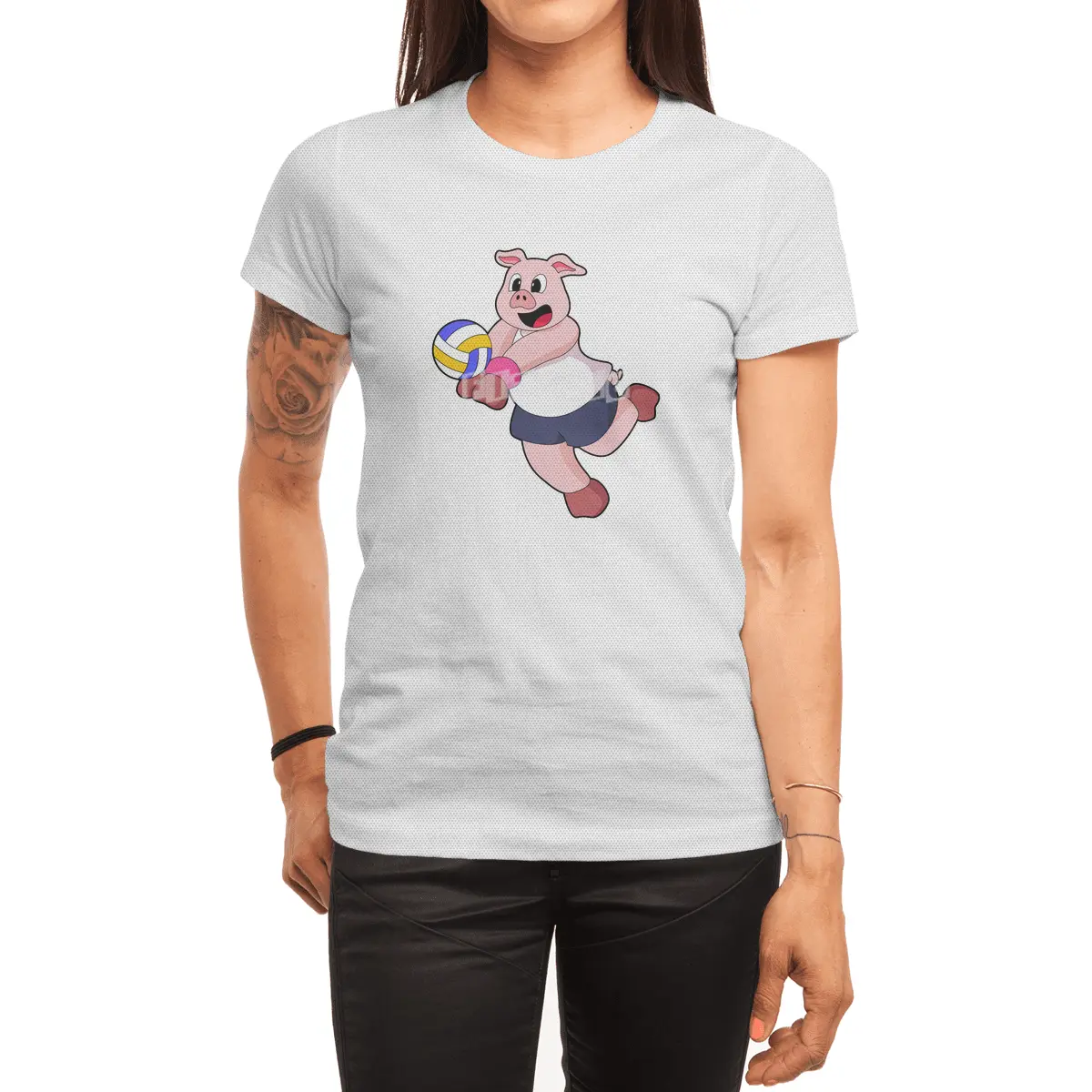 Pig at Volleyball Sports Spor T-Shirt