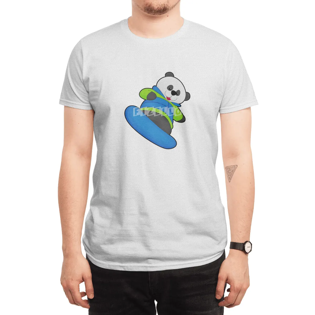 Panda as Snowboarder with Snowboard Spor T-Shirt