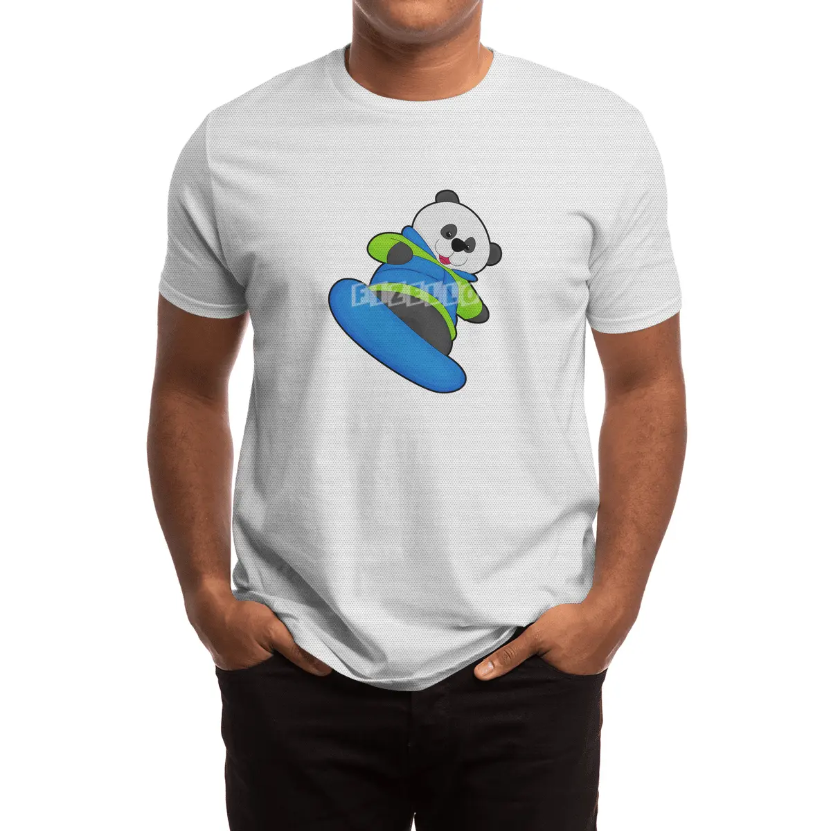 Panda as Snowboarder with Snowboard Spor T-Shirt