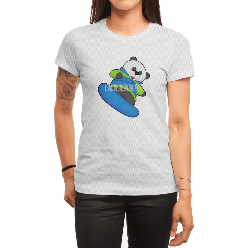 Panda as Snowboarder with Snowboard Spor T-Shirt