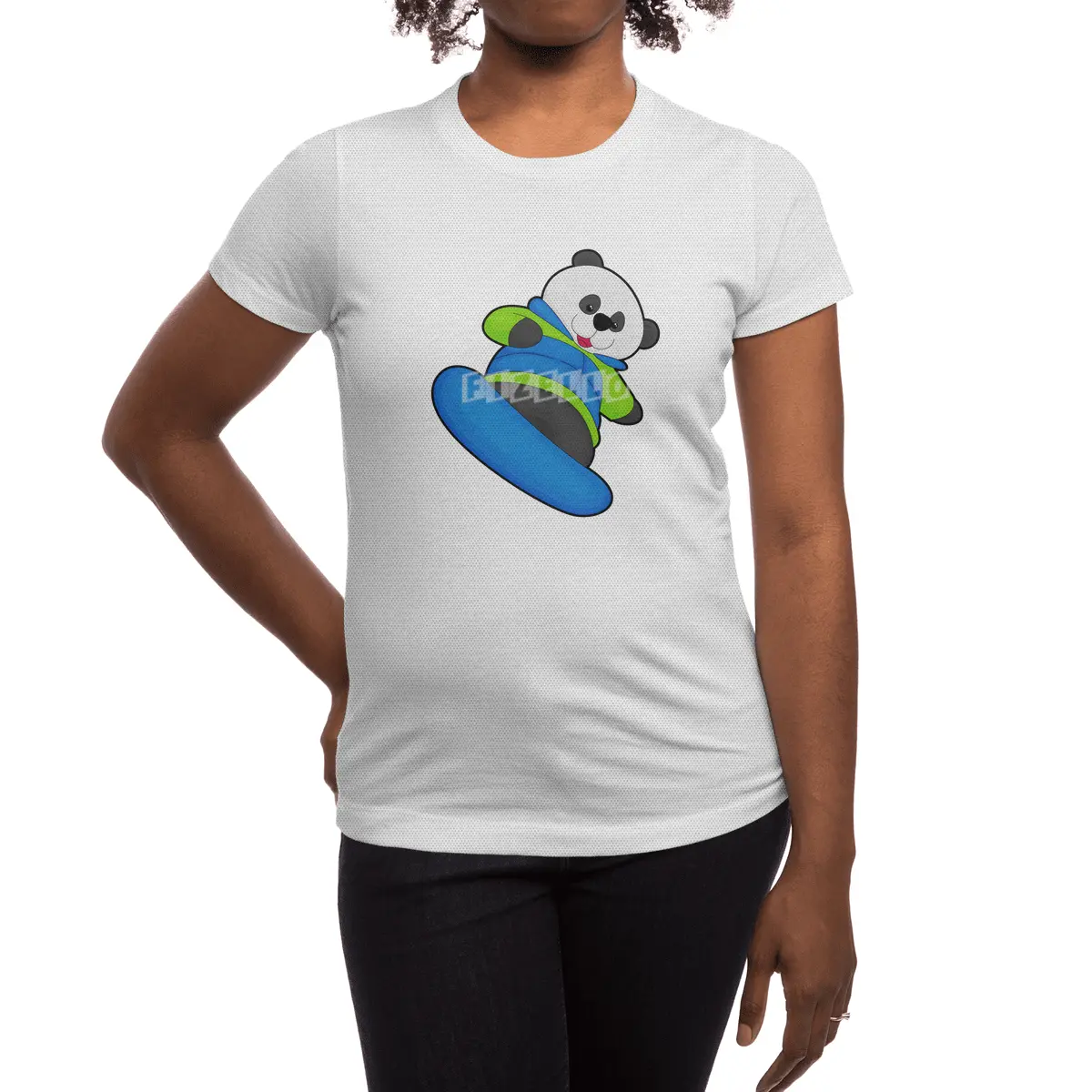 Panda as Snowboarder with Snowboard Spor T-Shirt