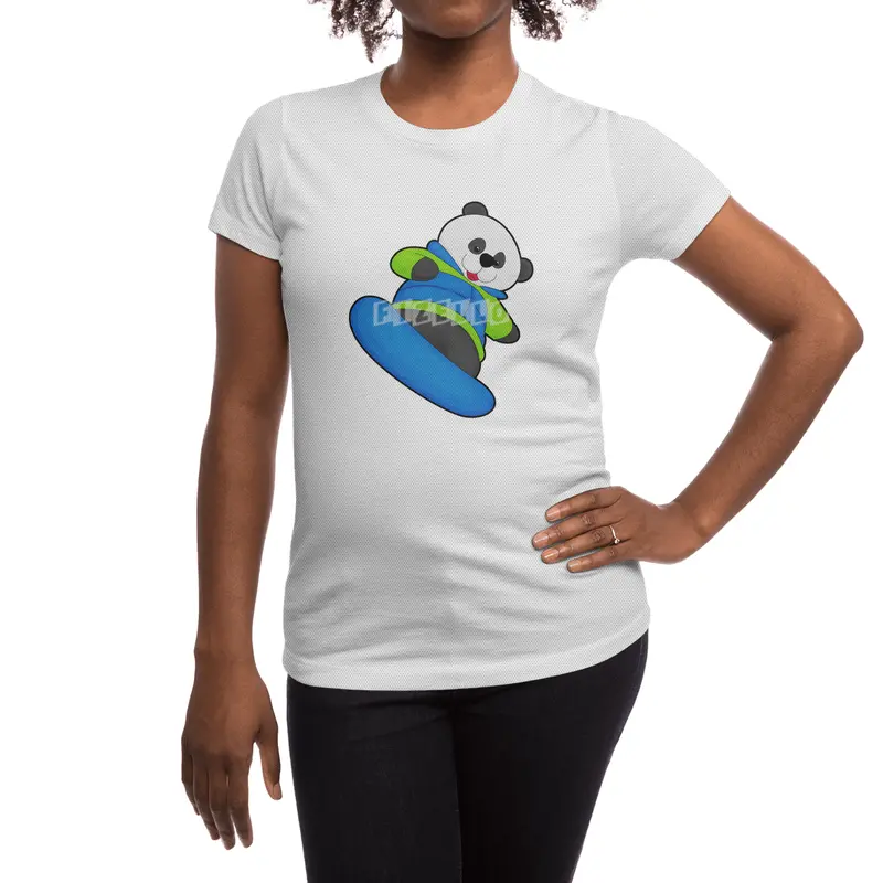 Panda as Snowboarder with Snowboard Spor T-Shirt