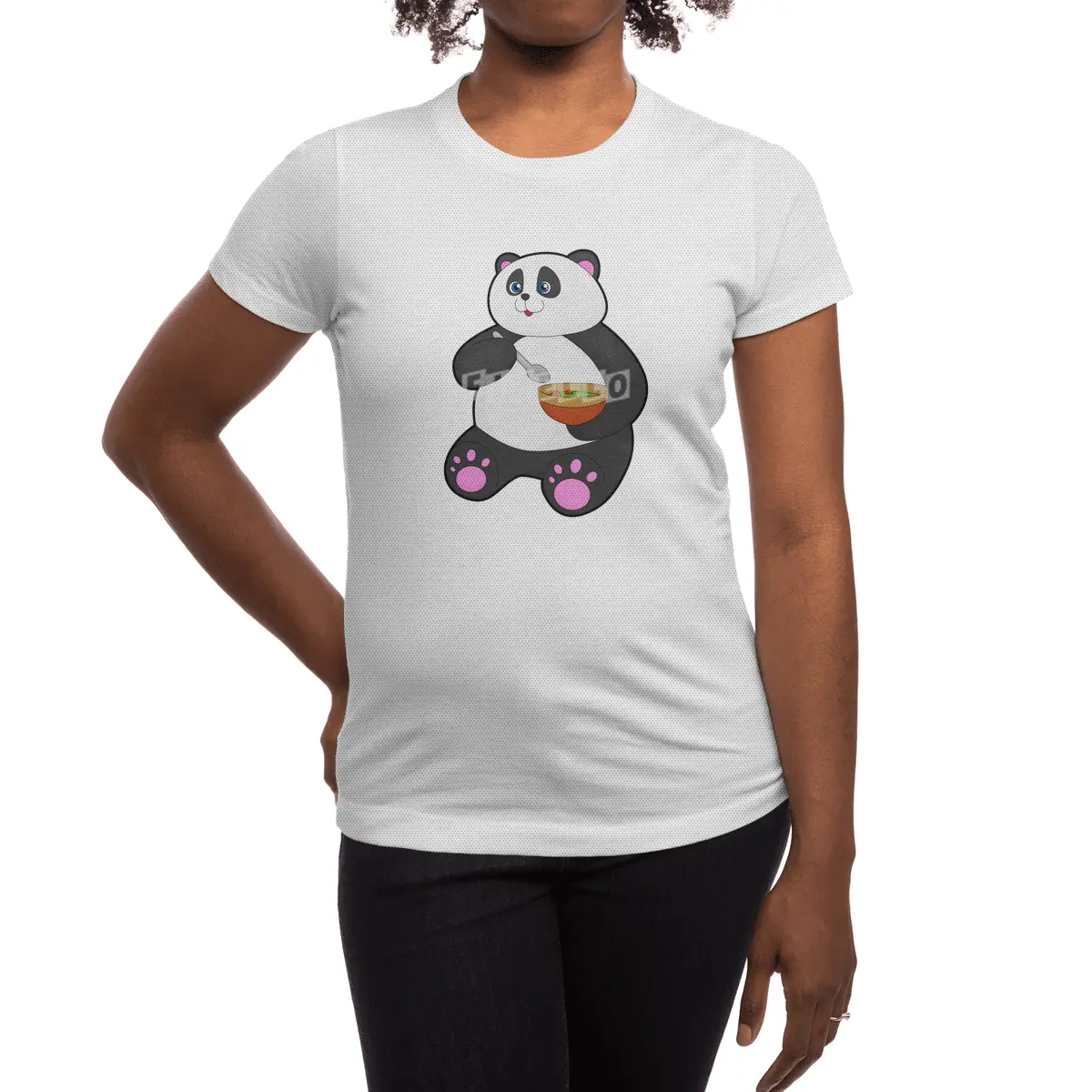 Panda at Eating with Spoon & Bowl Spor T-Shirt