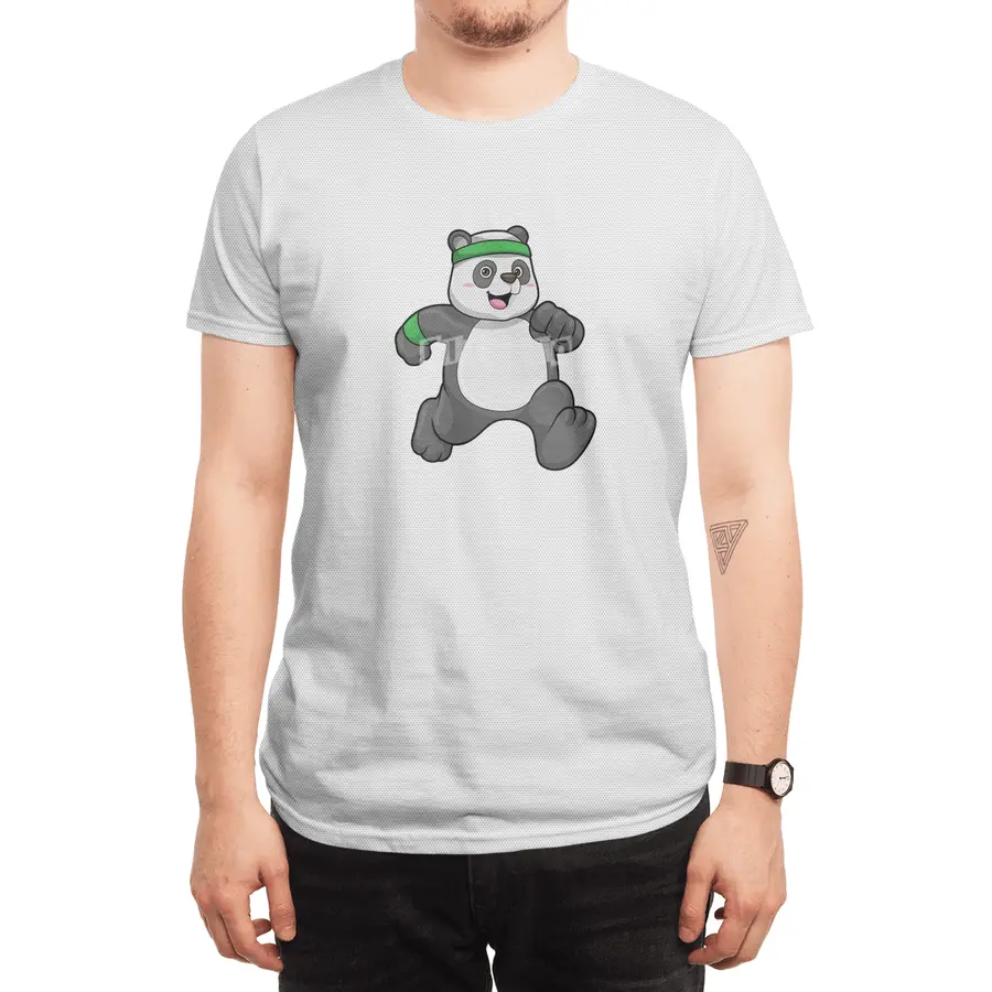 Panda at Jogging with Headband & Sweatband Spor T-Shirt