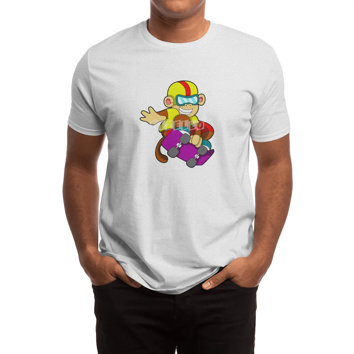 Monkey as Skater with Skateboard & Helmet Spor T-Shirt
