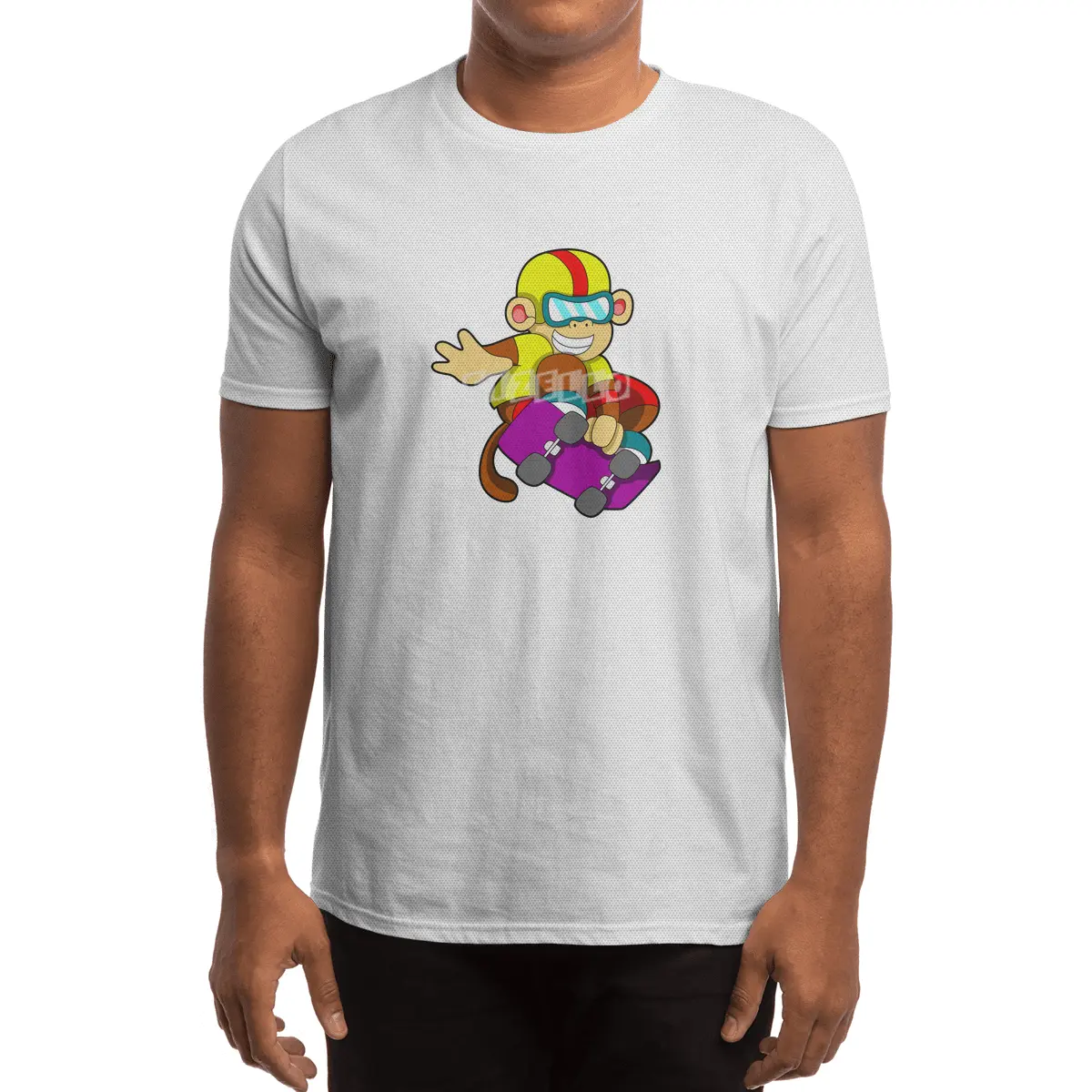 Monkey as Skater with Skateboard & Helmet Spor T-Shirt