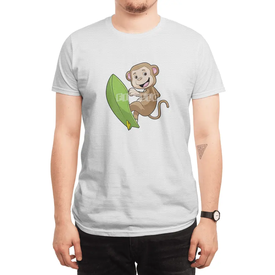 Monkey as Surfer with Surfboard Spor T-Shirt