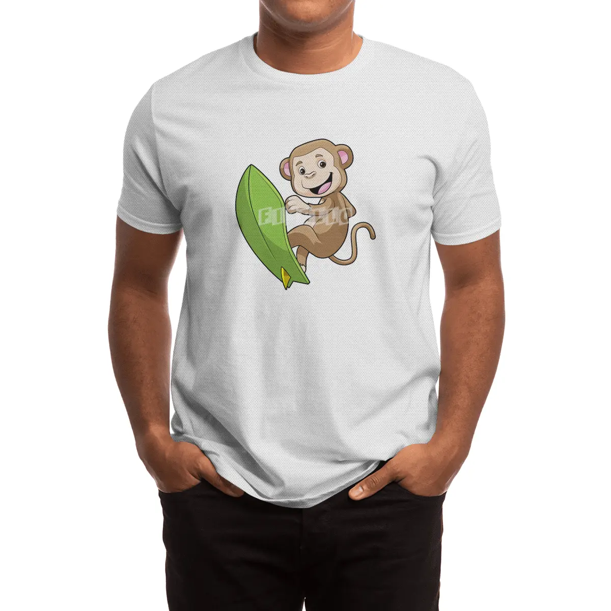 Monkey as Surfer with Surfboard Spor T-Shirt