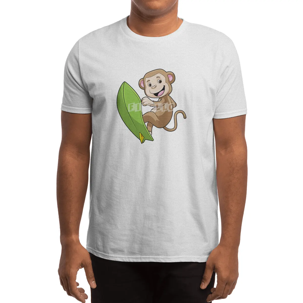 Monkey as Surfer with Surfboard Spor T-Shirt