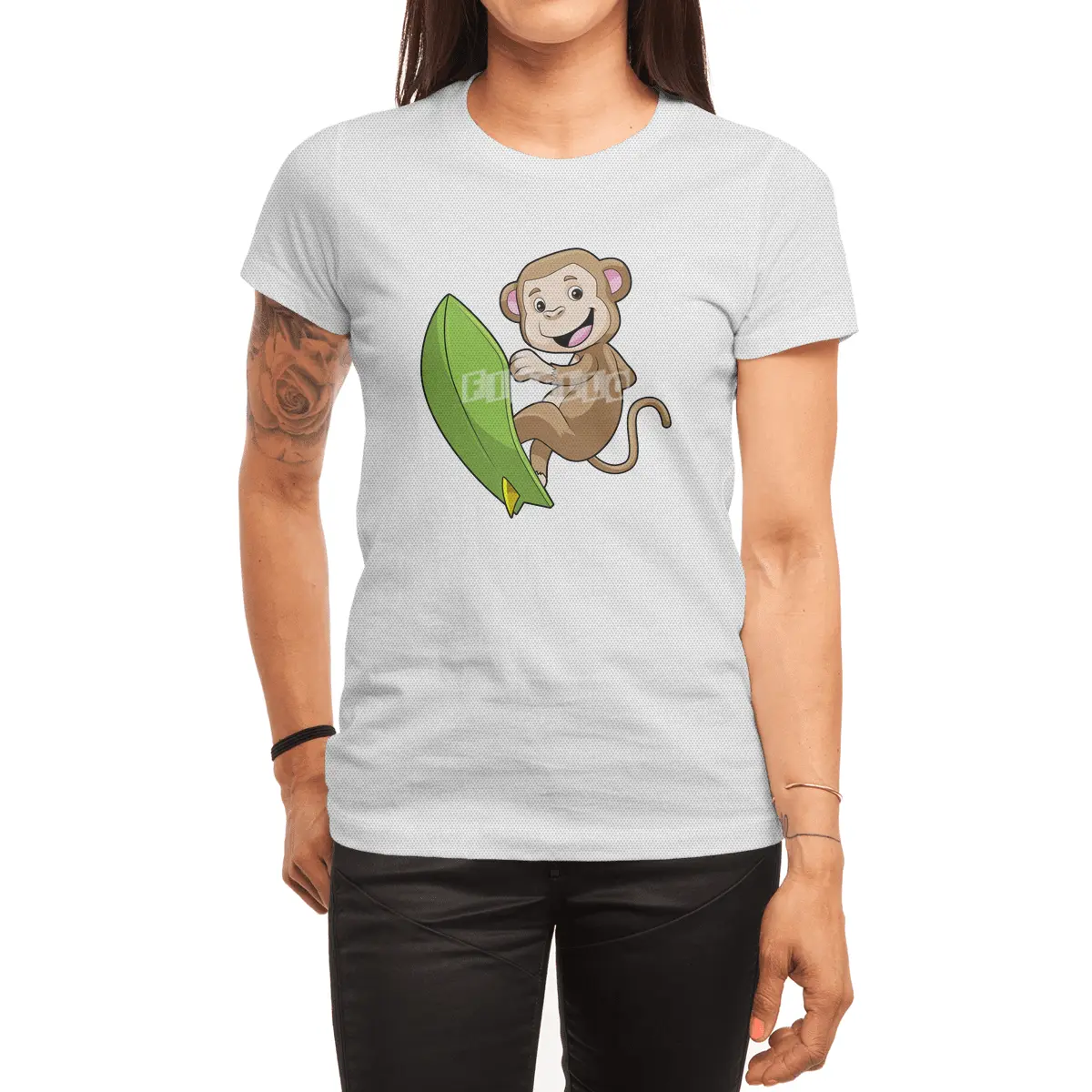 Monkey as Surfer with Surfboard Spor T-Shirt