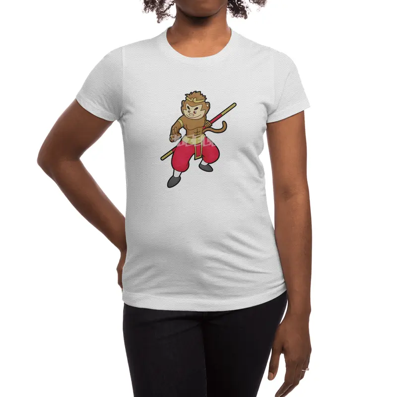 Monkey as Warrior with Staff & Headband Spor T-Shirt