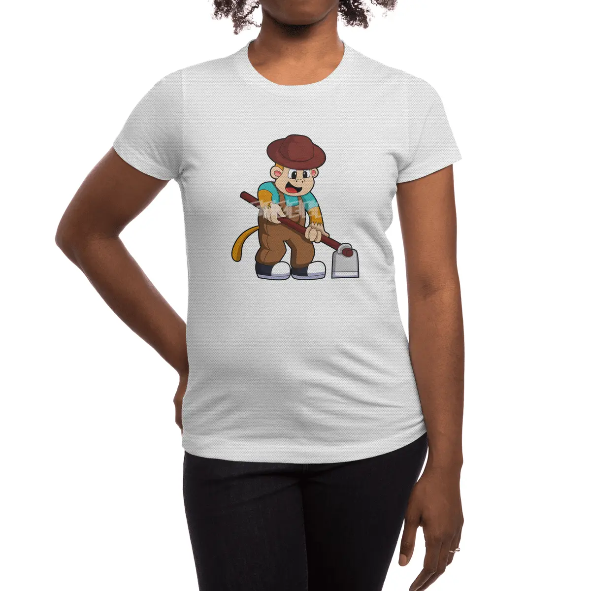 Monkey at Farmer with Rake Spor T-Shirt