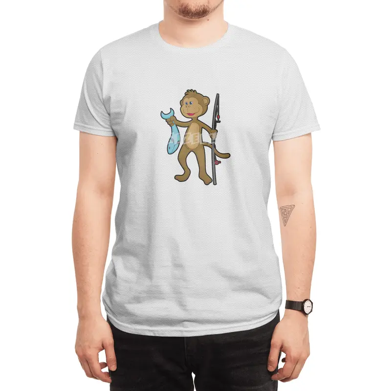 Monkey at Fishing with Fishing rod & Fish Spor T-Shirt