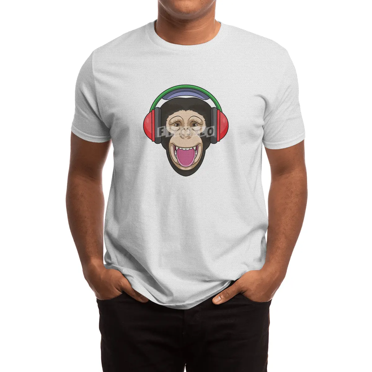 Monkey at Music with Headphone Spor T-Shirt