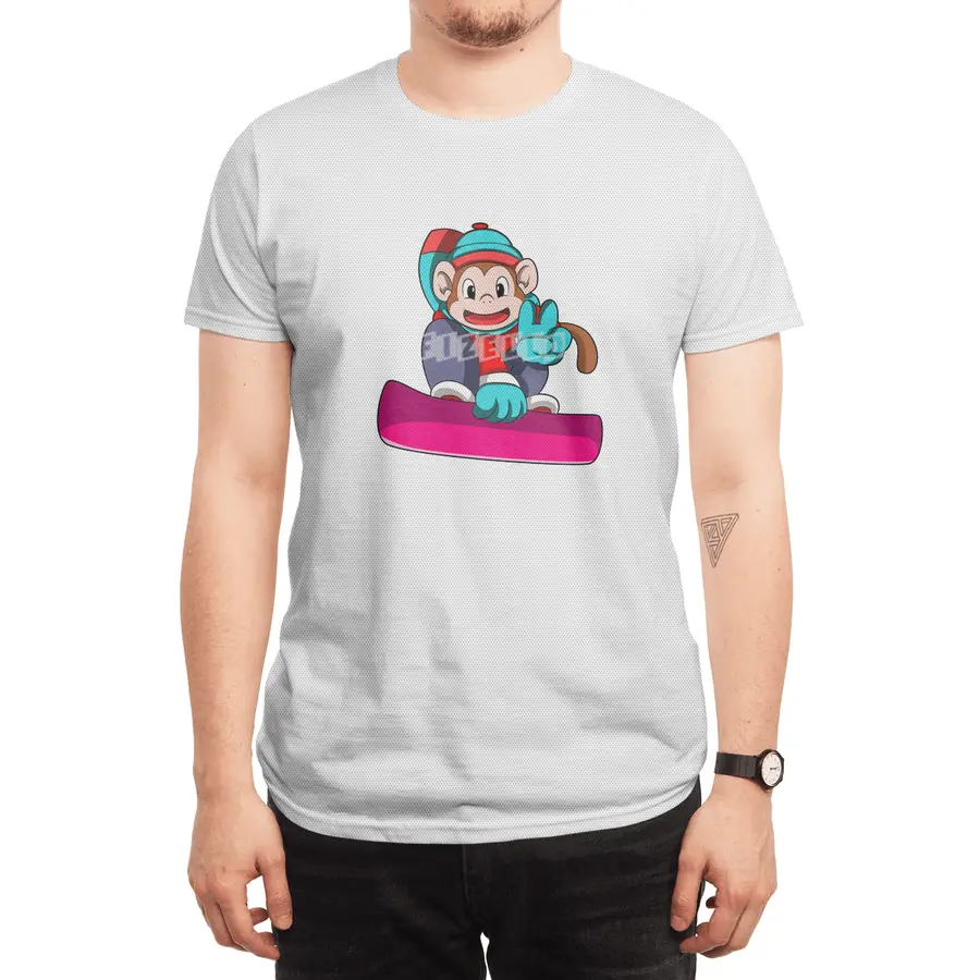 Monkey at Snowboarding with Snowboard Spor T-Shirt