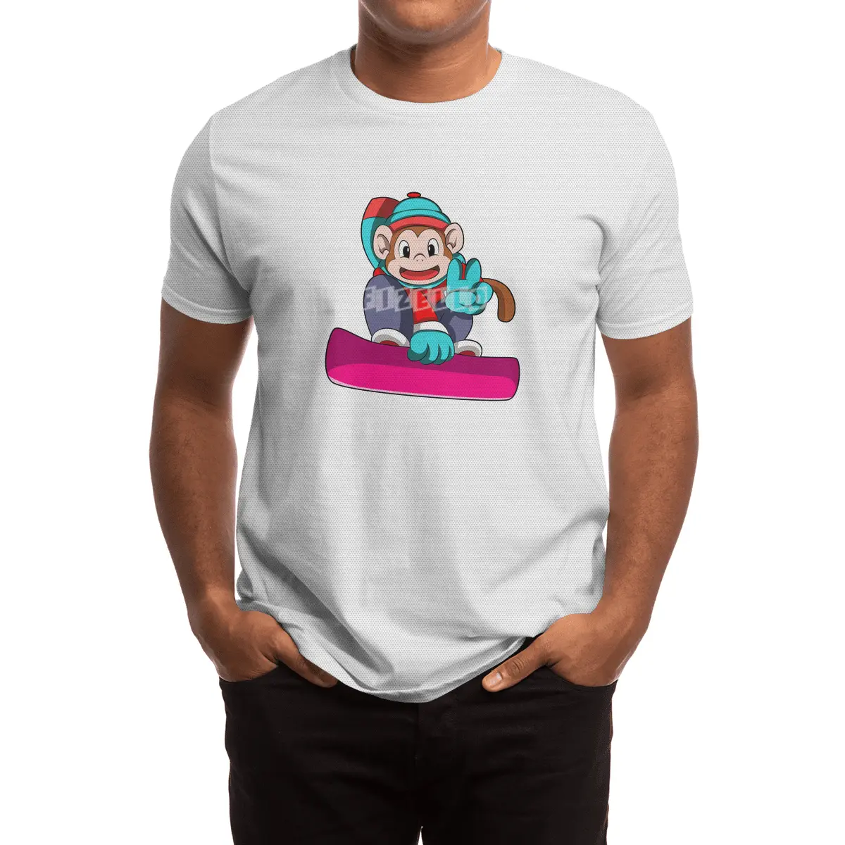Monkey at Snowboarding with Snowboard Spor T-Shirt