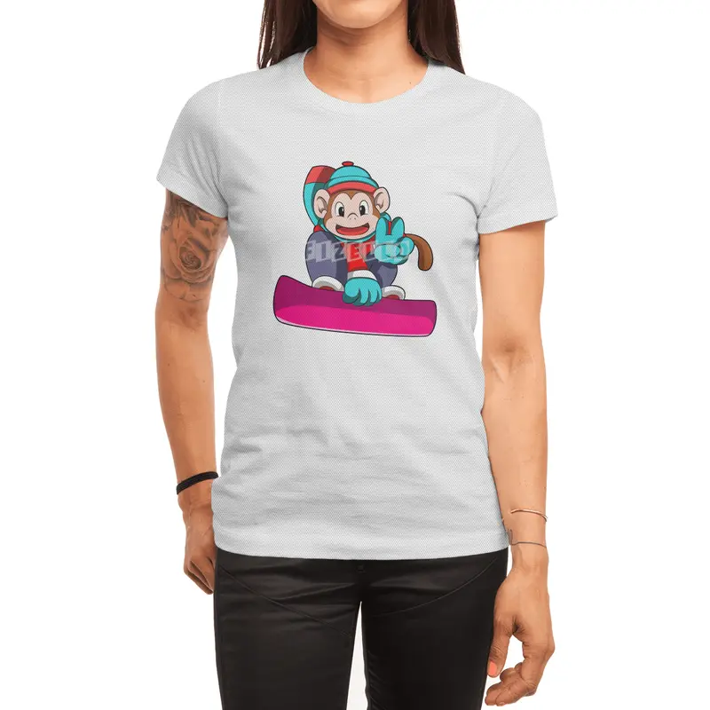 Monkey at Snowboarding with Snowboard Spor T-Shirt