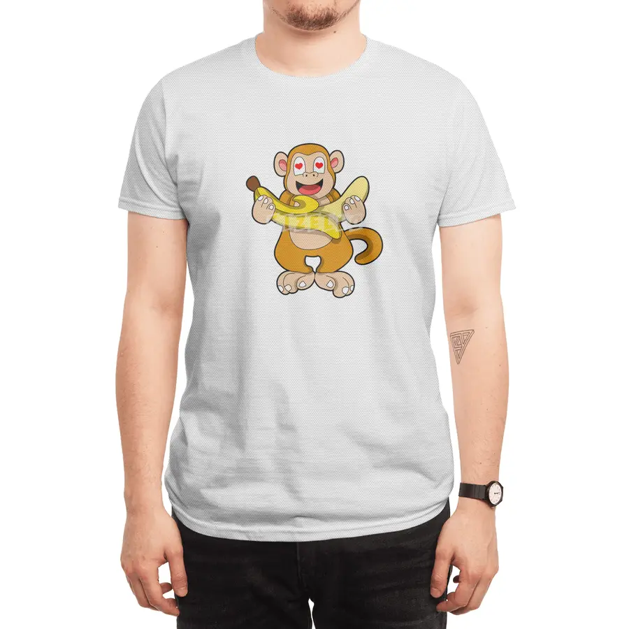 Monkey with Banana & Hearts Spor T-Shirt