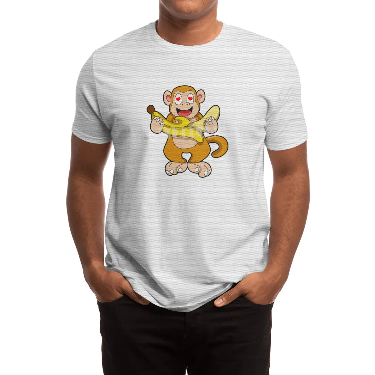 Monkey with Banana & Hearts Spor T-Shirt