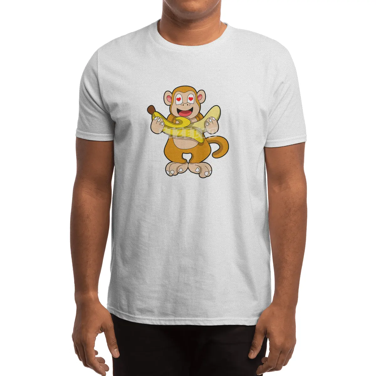 Monkey with Banana & Hearts Spor T-Shirt