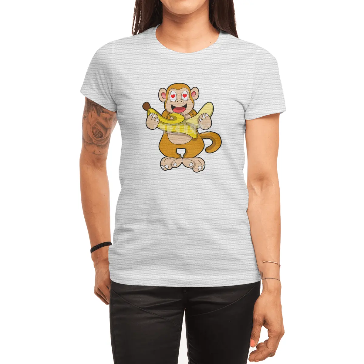 Monkey with Banana & Hearts Spor T-Shirt