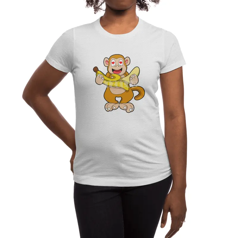 Monkey with Banana & Hearts Spor T-Shirt