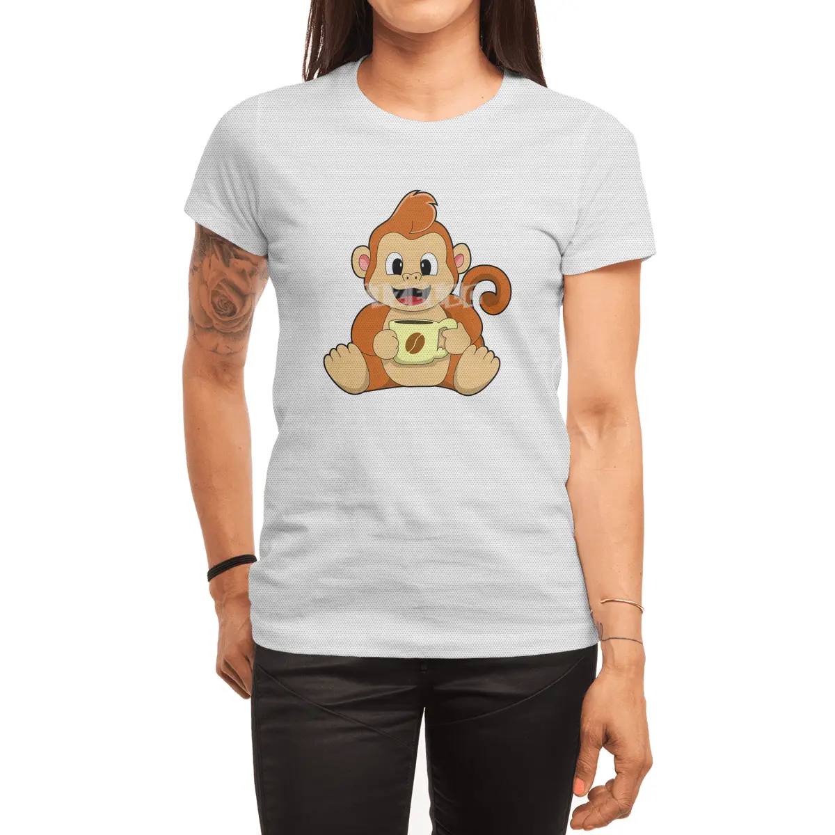 Monkey with Cup of Coffee Spor T-Shirt
