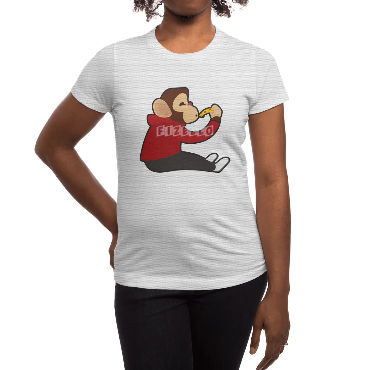 Monkey with Piece of Pizza Spor T-Shirt